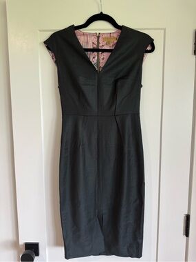 Ted Baker London Charcoal Midi Dress with Pink Floral Lining